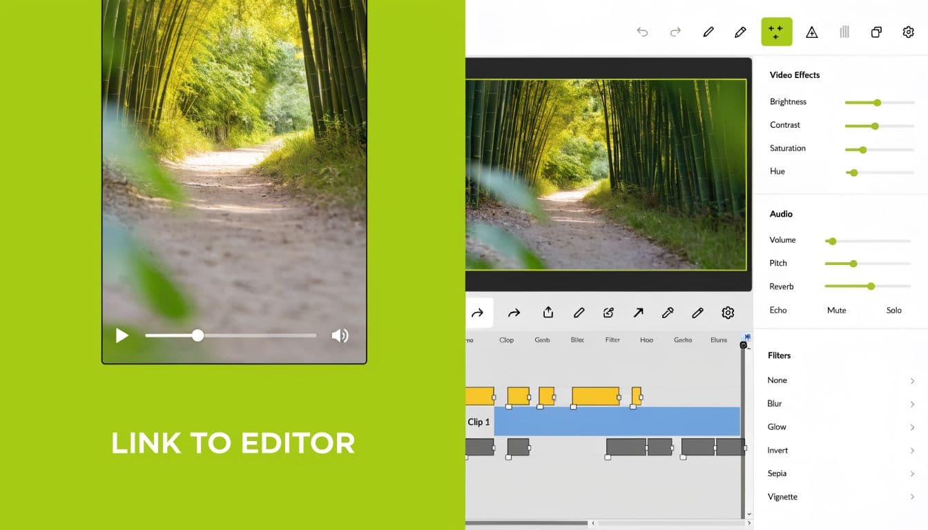 A digital video editing software interface featuring a timeline, preview window, and various color adjustment effect sliders.