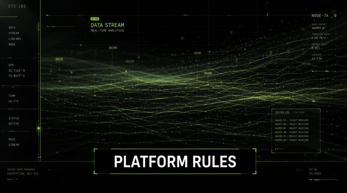 A futuristic digital dashboard interface displaying real-time green data streams, system logs, and network analytics.