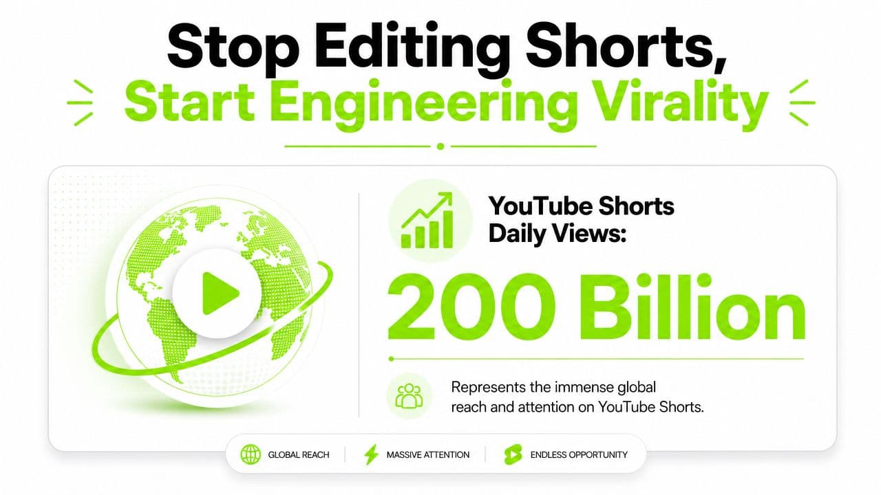 A graphic promoting strategies for achieving viral success on YouTube Shorts, highlighting 200 billion daily views.