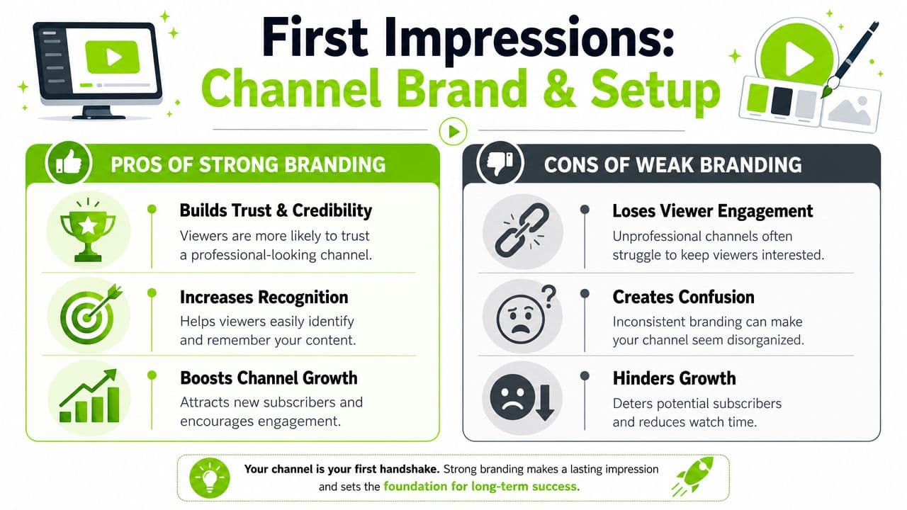 An infographic showing the benefits of strong channel branding versus the disadvantages of weak channel branding.